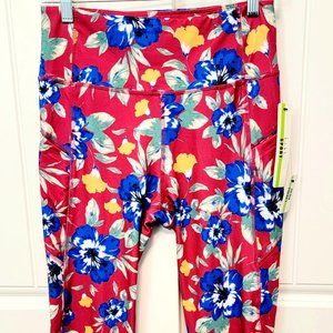 Nicole Miller Sport Women's Large High Waisted Leggings Pockets Pink Floral NWT